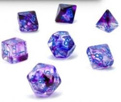 7 MINIATURE DICE RPG SET -  7 MINIATURE DICE, NOCTURNAL WITH BLUE -  NEBULA CHX